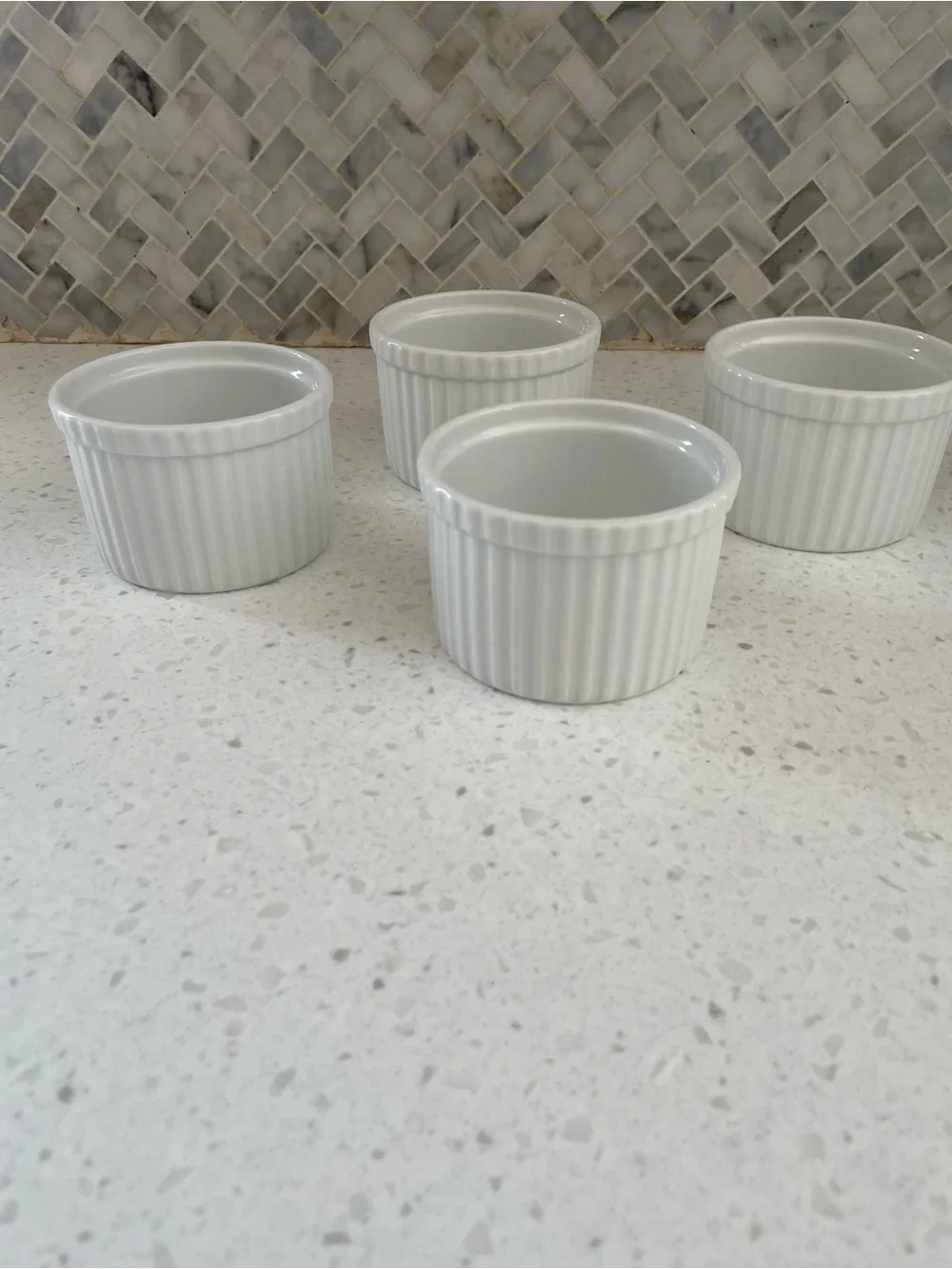 Crate&Barrel White Ribbed Ramekin Set - 4 Pieces Porcelain